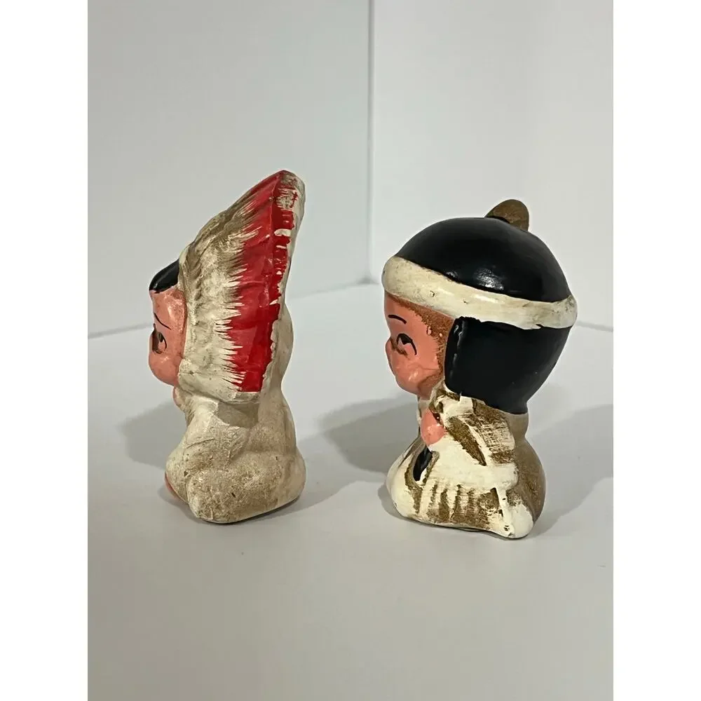 Vtg Japan Native American Salt‎ Pepper Shaker Set Teepee Tray Kitsch Southwest
